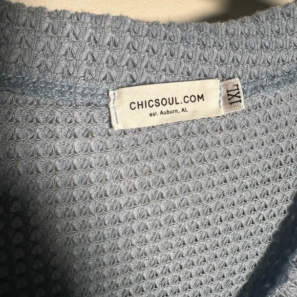 Chic Soul Light Blue Waffle Weave Top 1X - Picture 3 of 5